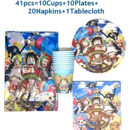 41-61pcs Monkey D. Luffy Theme Kid Birthday Decorations Paper Cup Plate Napkin Baby Shower Party Disposable Dishes Tableware