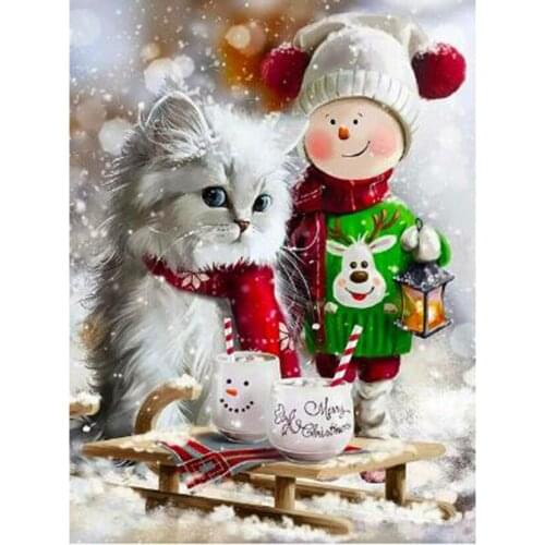 5D DIY Diamond Painting Square/Round Diamond Animal Painting Snow White Cat Scene Picture Cross Stitch Ornament Gifts Art FH138