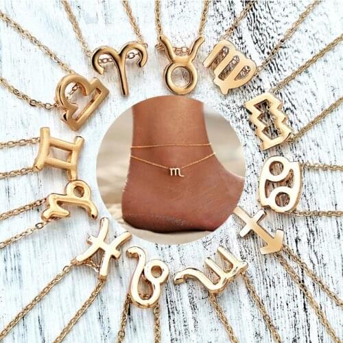 BOYULIGE Bohemian 12 Zodiac Constellation Anklets For Women Leg Chain Personalize Gold Anklet Summer Foot Jewelry For Women Gift