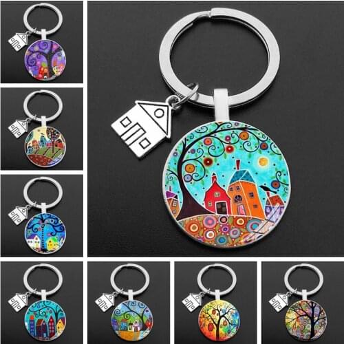 Key To The New House Kechain Beautiful House Under The Starry Sky Key Ring Personality Jewelry Gift Key Holder for New Home