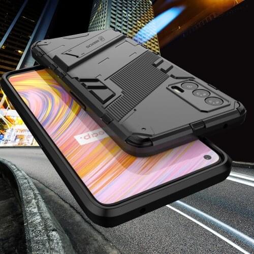 Stand Case for Realme V15 5G Camera Lens Protection PC & Rubber Silicone Bumper Shockproof Anti Fingerprints Phone Back Cover