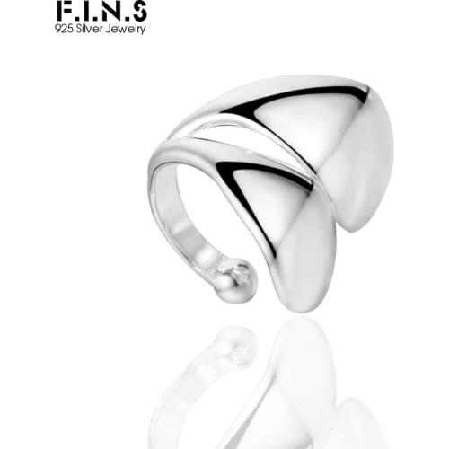 F.I.N.S 1PC Authentic S925 Sterling Silver Glossy Double-Layer Ear Cuff Clip Wide Ear Bone Buckle without Piercing Fine Jewelry