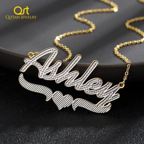Custom Stainless steel Name Necklace Double Gold Plated Personalized Nameplate Multi Chains Name Necklace For Women Charm Gifts