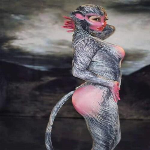 H138 Jumpsuit Singer Pole Dance Monkey Elastic Stretched Party Costume Tight Cosplay Prom Show Uniform Party Performance Wears