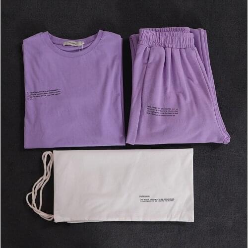 Summer Women Two Piece Sets Sweatsuits Solid Basic T-shirt Tees Tops High Waist Sweatpants Loose Fit Female Tracksuits Outfits