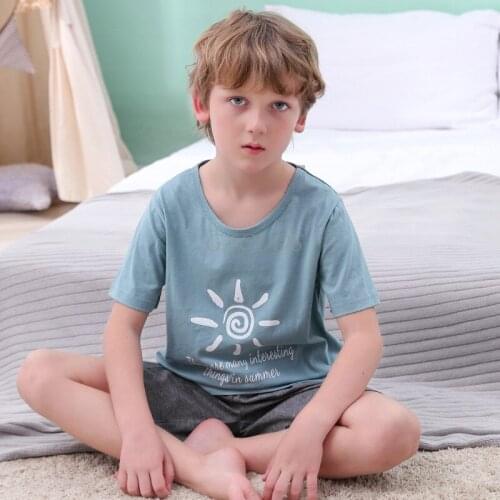 Summer Kids Boys Sleepwear Cotton Pajamas Sets 2021 New Teen Pajamas 2pcs Tshirt Short Pants Clothing Sets Cartoon Pyjamas Suit