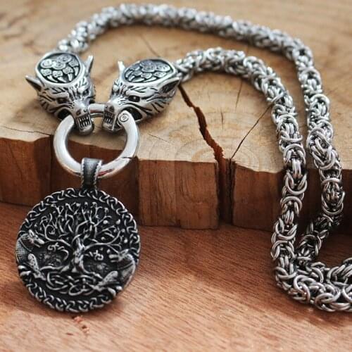 Men necklace viking wolf head with Fenrir wolf and world tree necklace stainless steel pendant norse talisman ethnic jewelry