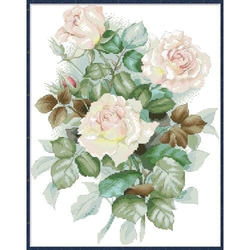 Delicate Pink Rose Stamped Cross Stitch Kits Flower Printed Canvas Embroidery For Needlework Sets 11CT 14CT Home Decor Paintings