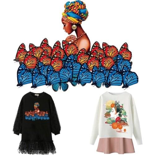 Black Girl Patches Butterfly Thermal Sticker on Clothes Iron-on Transfers for Clothing Thermoadhesive Patch Diy Ironing Applique