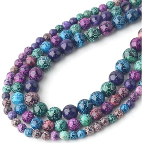 Natural Stone Mix Colors Cracked Dream Fire Dragon Veins Agates Onyx Smooth Round Beads For Jewelry Making DIY Bracelet 6/8/10mm