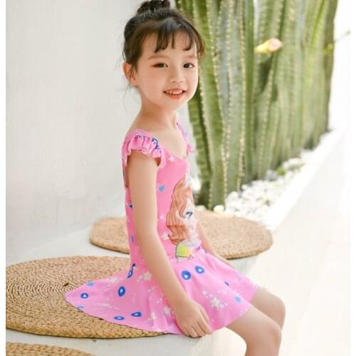 2021 new childrens sun protection swimsuit girl skirt type meat cover cute girl beach hot spring quick dry swimsuit