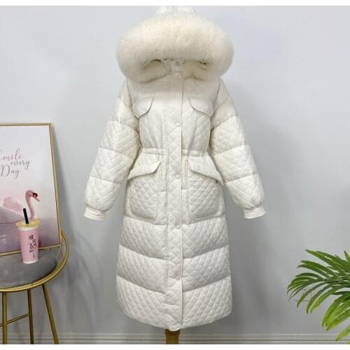 2021 Winter 90% White Duck Down Parka Women Warm Natural Fox Fur Collar Hooded Thicken Jackets And Coats Long Snow Down Outwear