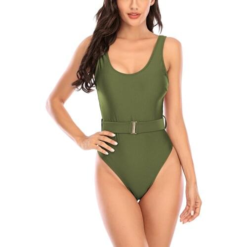 Sexy Waistband Swimsuit Women Solid Color Backless Vest Style Belt Swimwear Sleeveless Bathing Suit Padded Bra Bikini 2021