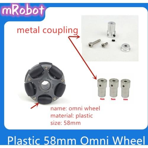 Plastic 58mm Omni Wheel High Hardness Omni-directional coupling hex hub ROS Universal Smart Robot Car Chassis Accessories