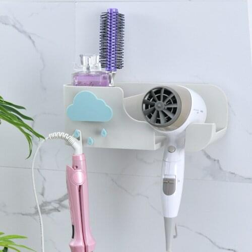 Hair Dryer Holder Plastic Bathroom Hairdryer Shelf Storage With Phone holder Wall-mounted Organizer Waterproof Nail-freel Rack