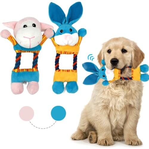 Plush Dog Toys Cartoon Animal Shape Pet Squeaky Toy Cotton Rope Dog Chew Bite Toy Puppy Kitten Teeth Training Toys Pet Molar