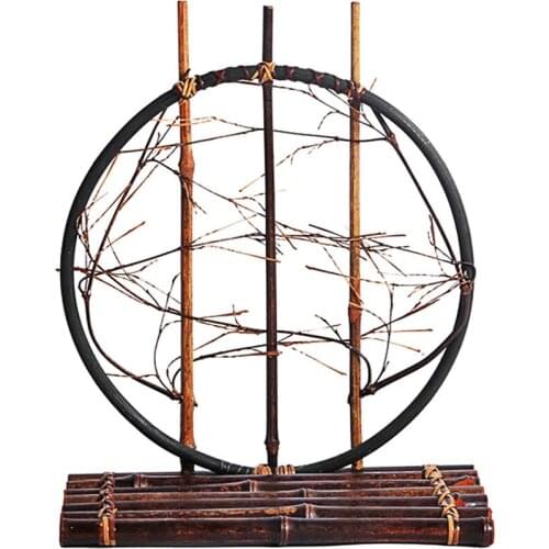 Chinese Style Handmade Flower Ware Flower Path Bamboo Woven Flower into Flower Stand Basket Tea House Zen Decoration Rattan