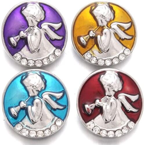 10pcs/lot New Snap Jewelry Oil Painting Music Angel Snap Buttons Fit 18mm Snap Bracelets Women Alloy Button DIY Jewelry