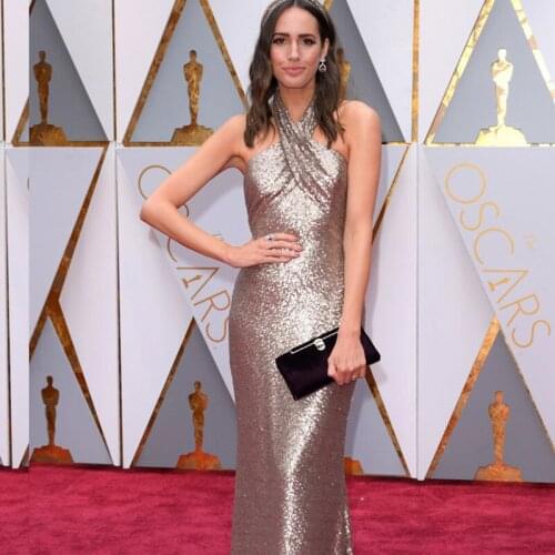 Glamorous Silver Sequined Sheath Bridesmaid Dresses Sexy Halter Neckline Ankle Length Sleeveless Simple Elegant prom Party Gowns