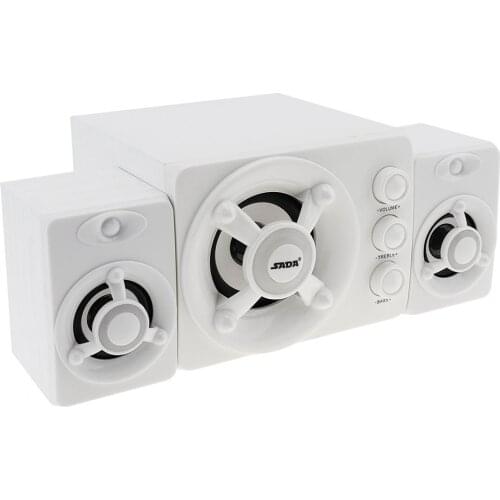SADA D-208 2.1 Mini 3W White Wooden 3D Surround Sound Subwoofer Music USB Computer Speaker for Desktop TV PC Smartphone