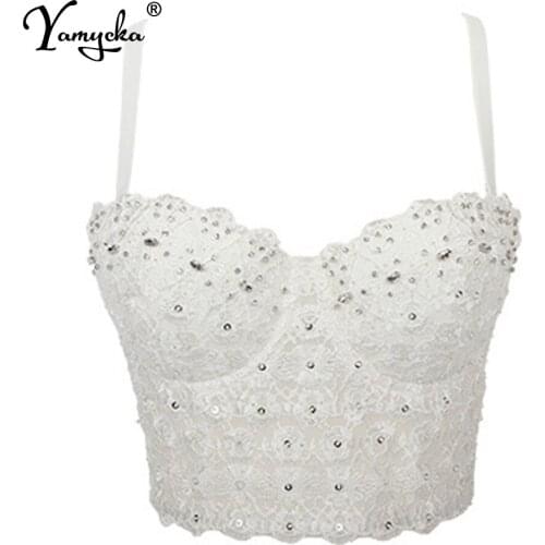 Sexy lace Sequin bustier corset crop top women summer halter Party tank y2k top Push Up bra night club tube Cropped womens tops
