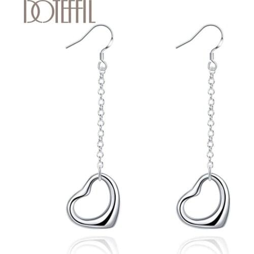 DOTEFFIL 925 Sterling Silver High Quality Love Heart Shape Earrings Charm Women Jewelry Fashion Wedding Engagement Party Gift