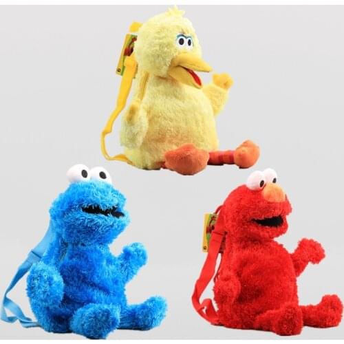 3 Colors 45cm Sesame Street School Bag Cotton Plush Cartoon Doll Elmo Big Bird Cookie Monster Cute Backpack Kids Birthday Gift