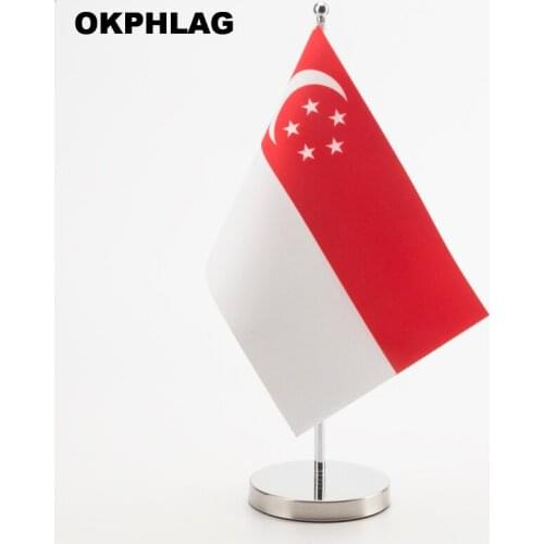 Singapore Office table Flag with Stainless flagpole base country banners desk flag 14*21CM KS-0192