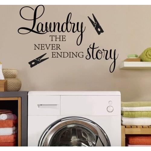 Laundry Room Wall Sticker Laundry The Never Ending Story Clothespin Wall Decals Laundry Washroom Art Murals Decoration Wallpaper