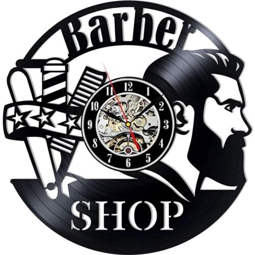 Vintage Wall Art Barber Shop Wall Clock Creative Vinyl Record Wall Clock for Hairdresser Classic Wall Watch Barber Salon Decor