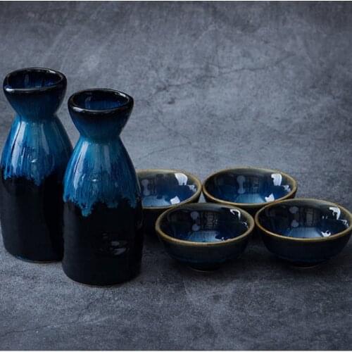 40-130ml Vintage Art Bar Set 1 Wine Pot 4 Cups Sake Rice Wine Shochu Wine Set Ceramic Kiln Changing Color Drinking Utensils
