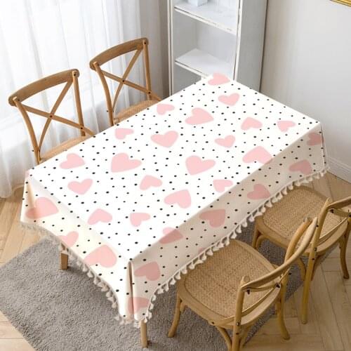 Pink Heart Printing Table Cloth Tassel Waterproof Tablecloth Thick Rectangular Manteles Mesa Nappe Wedding Decorate Table Cover