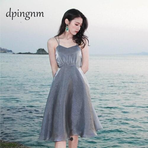 Bohemian Hem Dress With Tie Strappy Women Summer Vacation Beach Sleeveless Cami Dresses