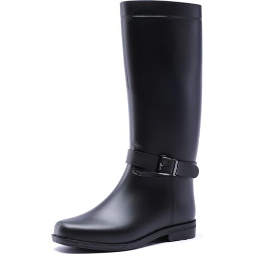 04-190 TONGPU Flat Heel Womens Tall Rain Boots with Ankle Belt