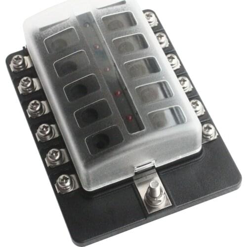 12 Way Terminals Circuit Blade Fuse Box Holder LED Warning Light for Car Boat Marine Truck 12V~32V, ATC ATO Blade + 40 Stickers