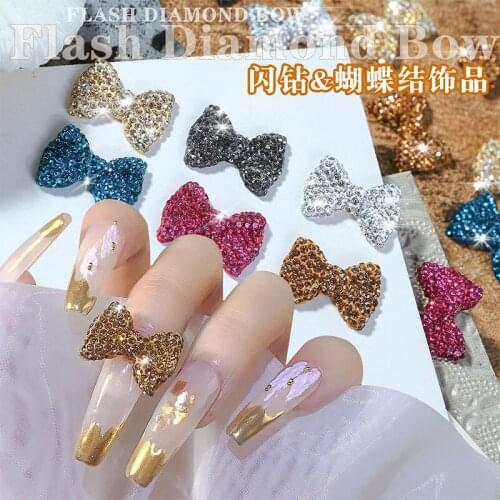 2 Pcs Shiny Crystal Bowknot 3D Nail Art Decorations Diamond Rhinestones Charm Jewelry Manicure Design Accessory