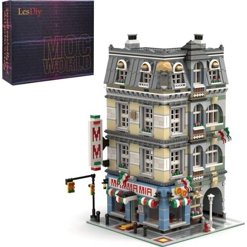 4449Pcs MOC-39491 Mamma Mia Pizzeria M1 Creative Italian Style Streetscape Bricks Model DIY Building Block Kits (by Magdatoys)
