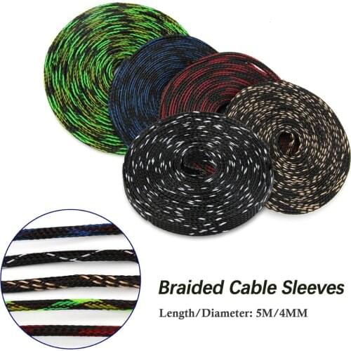 8Sizes 5Colors Braided Cable Sleeves Expandable 5M 4mm Tight PET Nylon High Density Wire Gland Cables Protection Assortment Kit
