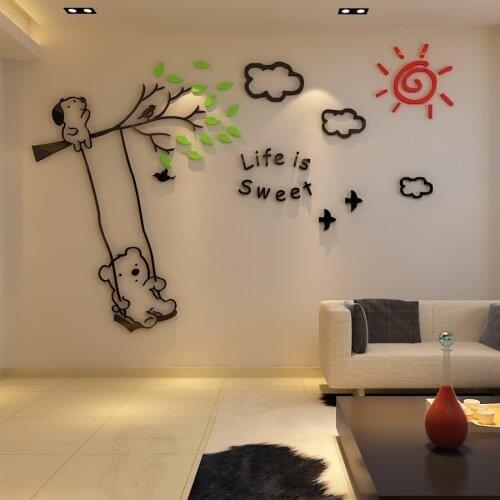 Acrylic Bear Swing 3d Wall Sticker Tv Backgroud Wall Decor Wall Stickers For Kids Rooms Baby Room Lovely 3d Wall Sticker 5 Sizes