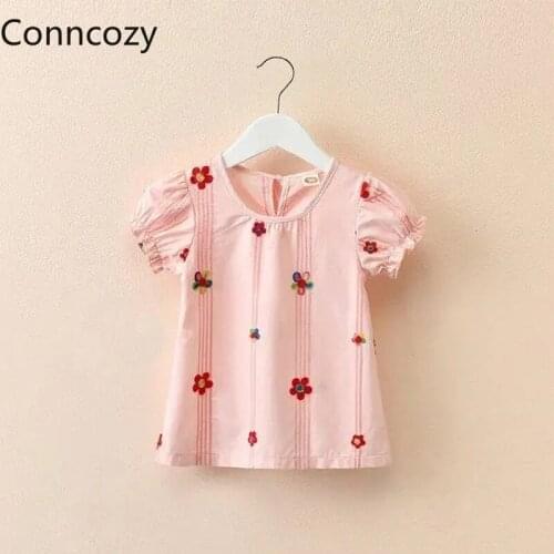 Kids Blouses & Shirts Summer Floral Girls Shirts Pink White Girl Clothes Short Sleeve Blouse Girls Toddler Boutique Kid Clothing