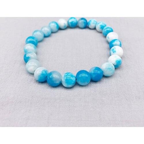 Couples Bracelets for Men Women Blue aquamarin white Natural Stone Beaded Strand Wrap Buddha Bracelets&Bangles Jewelry 8mm 10mm