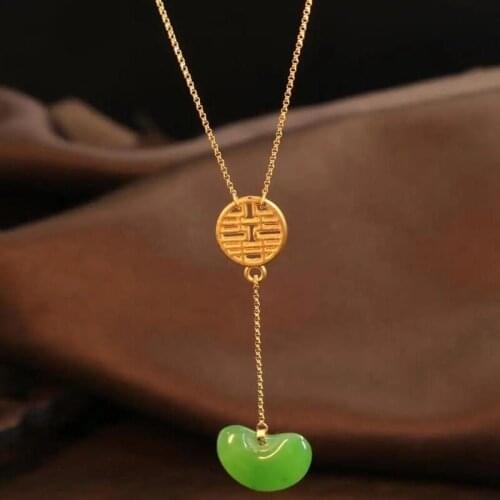 Designer original new silver inlaid elegant apple green necklace retro simple and exquisite charm lady pendant