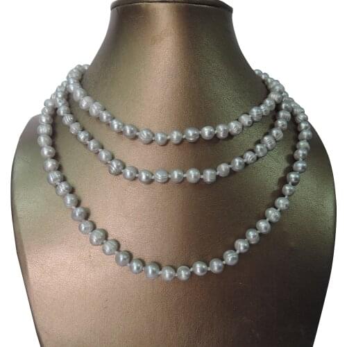 100% NATURE FRESHWATER PEARL LONG NECKLACE-120 cm ,near-round shape,gray color
