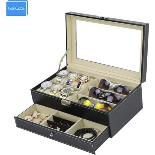 Double Layer Watch Jewelry Bracelet Sunglass Collect Jewel Case Box Storage WB Series Display Casket watch jewelry boxes WBG1070