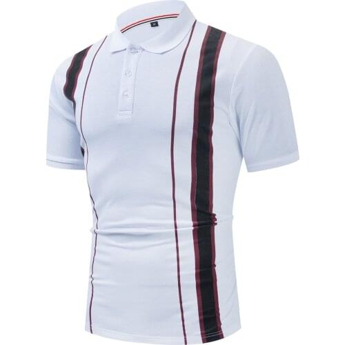 Vertical stripes White golf polo shirts for men t shirt men clothing tops 100% cotton Embroidered clothes