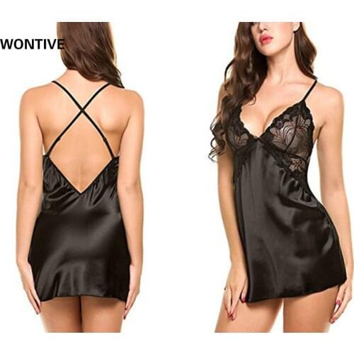 Hot Womens Sexy Lingerie Dress Babydoll Porno Lace Nightwear Lace Silks Braces Skirt Plus Size Halter Erotic Sexy Nightwear