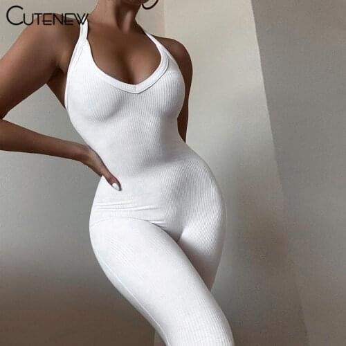 Cutenew Sexy Strap Knitting Stretchy Overalls Skinny Jumpsuits Women Summer Fashion Backless Slim Sporty Fitness Lady Streetwear