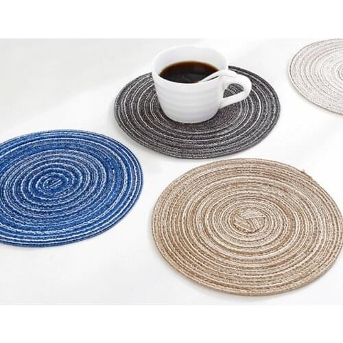 Round Woven PP Placemats Waterproof Dining Table Mats Non-Slip Tableware Bowl Pads Drink Cup Coasters Kitchen Party Supplies