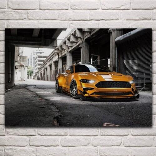 Cool yellow Mustang muslc car Custom sport vehicle fanart fabric posters on wall picture home art living room decoration KP223