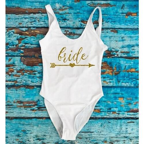 Customize glitter gold arrow wedding Bride Tribe bikinis Bathing Suits Honeymoon Bachelorette Swimwear Swimsuit Bridesmaid gifts